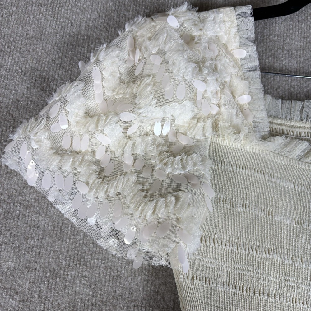 Ivy City Co Cloud Nine Sparkle Dress Ivory Sequin Smocked Maxi Women's S NWT - Picture 5 of 16
